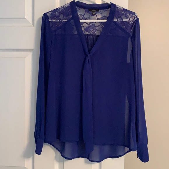 Sheer Blouse w/ Neck Tie & Lace Feature - Size S - Picture 1 of 3